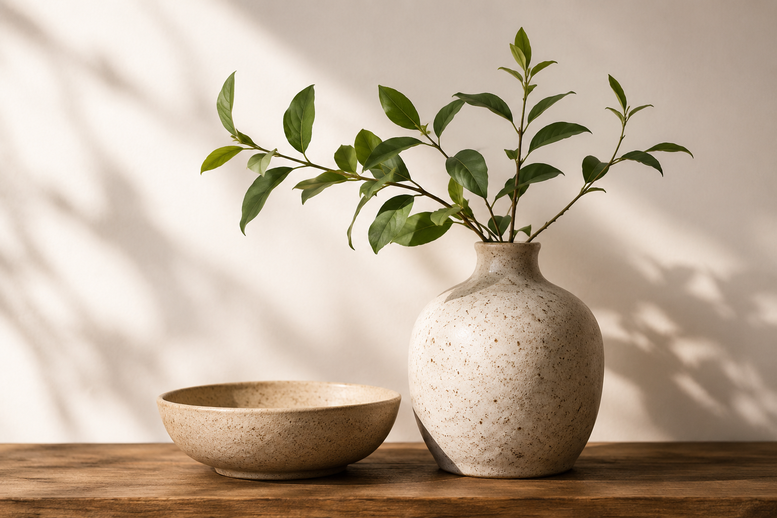 Minimalist botanical vase and bowl balance